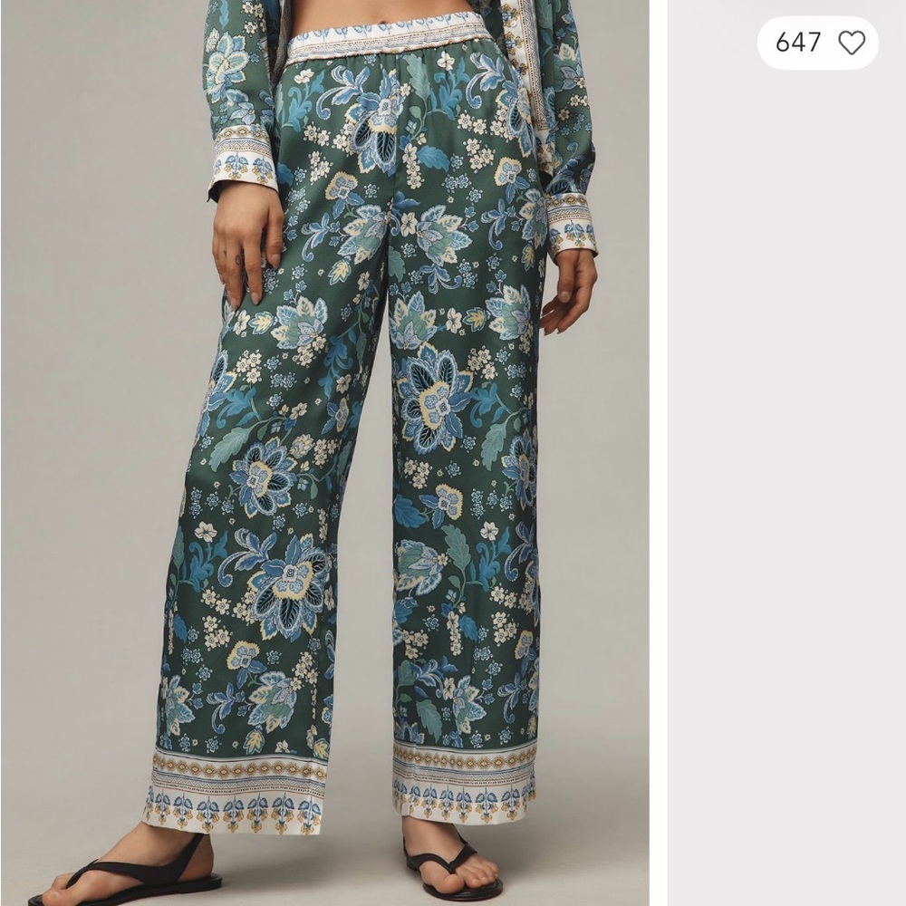 Maeve Floral Pull on Pants in Green and Blue floral